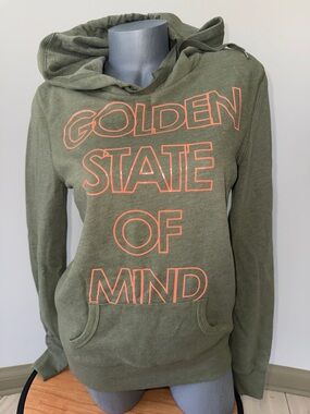 Victoria's Secret Olive Green Hoodie with Neon Coral Graphic S